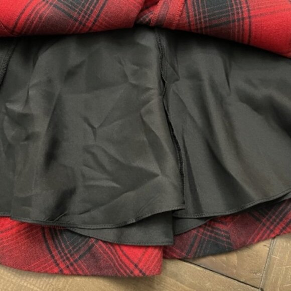 Polo Ralph Lauren Red & Black Checked Skirt Wool Blend Silk Lined - Picture 4 of 5